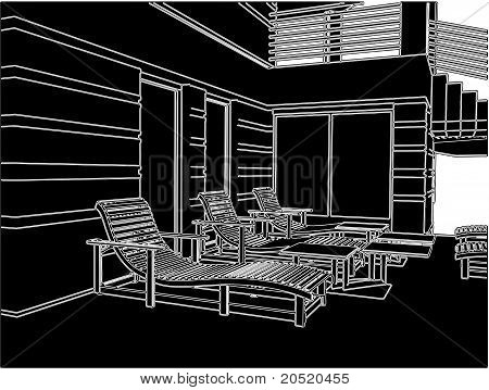 Teracce에 Sunbeds 휴식...