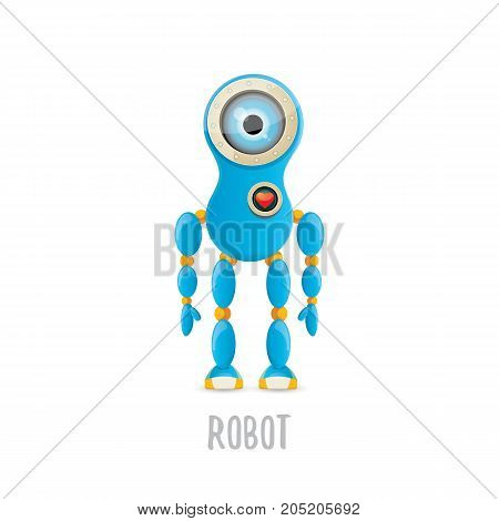 vector funny cartoon blue robot character Isolated on white background. Kids 3d robot toy logo design template