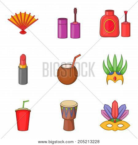 Brazilian carnival icons set. Cartoon set of 9 brazilian carnival vector icons for web isolated on white background