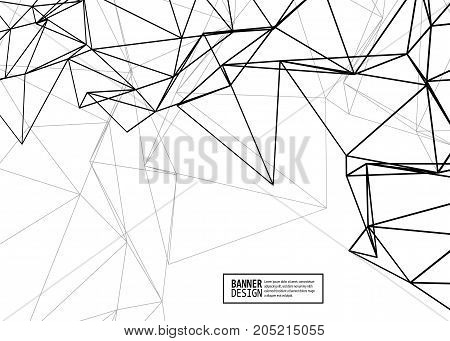 Wireframe mesh element with triangle shapes. Abstract form. Connected lines and triagles. Vector simple Illustration. Abstract molecule monochrome design. Technology background.