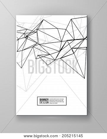 Wireframe mesh poster with triangle shapes. Abstract form. Connected lines and triagles banner. Vector simple Illustration. Abstract molecule monochrome design. Technology background.