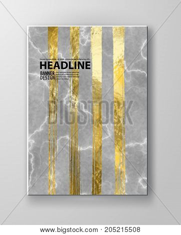 Material business card abstract banner and cover with marble texture and golden foil details on white background. Branding and identity graphic design vector template kit.
