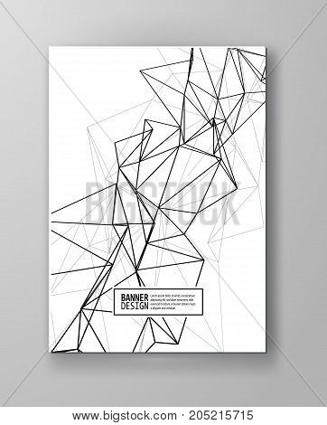 Wireframe Mesh Poster With Triangle Shapes. Abstract Form. Connected Lines And Triagles Banner. Vect