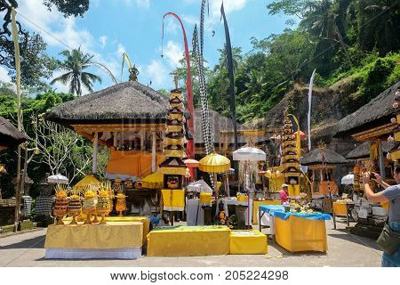 Bali Indonesia - September 9 2017 : Ganung Kawi Temple. Ganung Kawi temple is around royal tombs carved into stone cliffs in the 11th century. Bali Indonesia