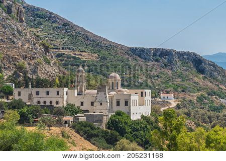 Chania Greece - August 2017: Gonia Odigitria Monastery in Chania region on Crete island Greece