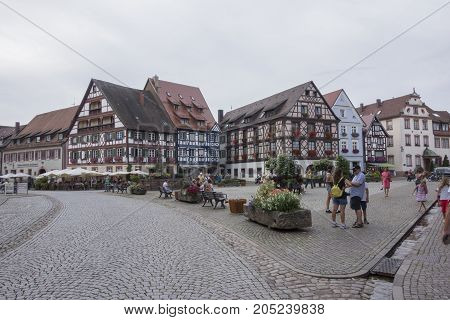 GENGENBACH BADEN-WURTTEMBERG/ GERMANY - AUGUST 16 2017: Medieval town centre with characteristic half-timbered houses