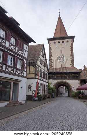 GENGENBACH BADEN-WURTTEMBERG/ GERMANY - AUGUST 16 2017: Medieval town centre with characteristic half-timbered houses