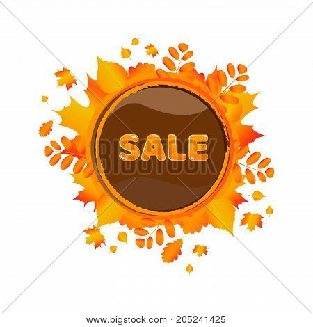 Autumn leaf foliage watercolor. Autumn sale - 85 off . Fall sale. Web banner or poster for e-commerce, on-line cosmetics shop, fashion beauty shop, store. Vector illustration. EPS 10
