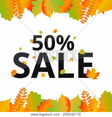 Autumn leaf foliage watercolor. Autumn sale - 85 off . Fall sale. Web banner or poster for e-commerce, on-line cosmetics shop, fashion beauty shop, store. Vector illustration. EPS 10