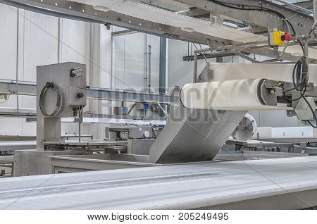 Industrial production cutting large quantities of meat