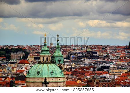 Panorama of old Prague with domes of the temples