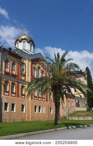 The ancient Orthodox monastery over the sky photo