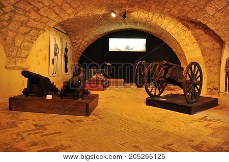 Civitella del Tronto Italy,October 28th 2010.Old style armaments as these cannons can be seen in the fortress in Civitella del Tronto in the Abruzzo region of Italy.