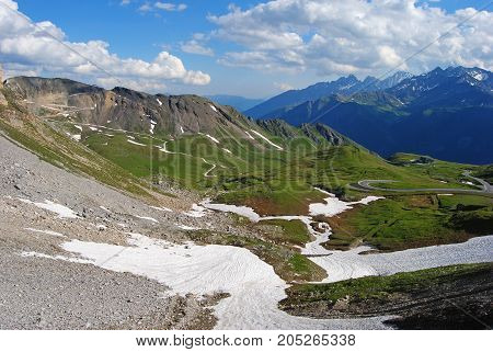 View over Grossglockner High Alpine Road in Austria from Hochtor mountain, 2504m.