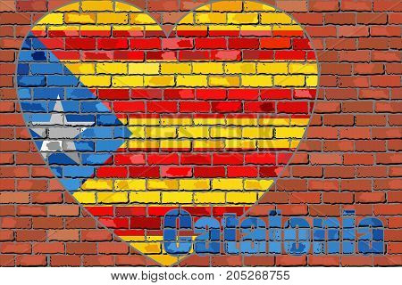 Flag of Catalonia on a brick wall in heart shape - Illustration, 
Message on a brick wall