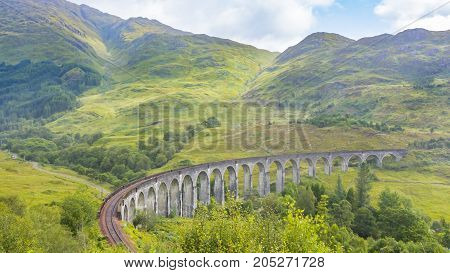 Glenfinnan - August 2014 : this railway built on the viaduct is located at Glenfinnan and attracts thousands of visitors which want to see the beautiful view from the train. This is a location of Herry Potter film