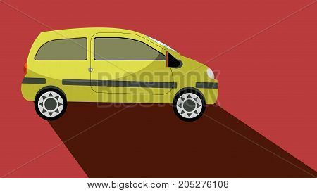 yellow car with a long shadow on a red background