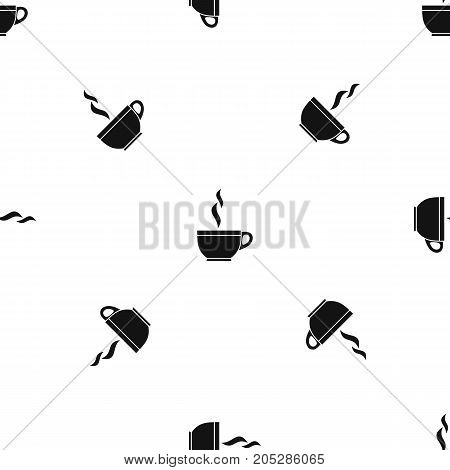 Glass cup of tea pattern repeat seamless in black color for any design. Vector geometric illustration