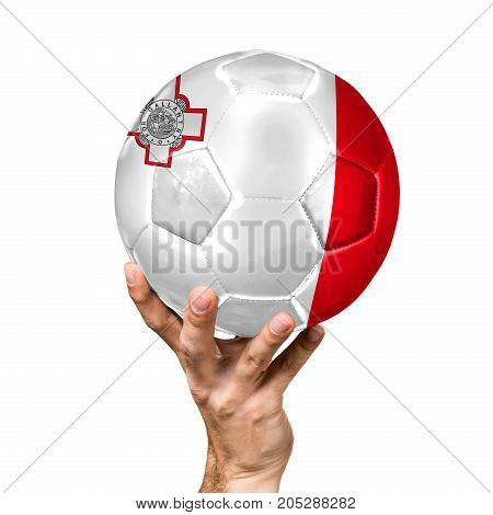 Soccer Ball With The Image Of The Flag Of Malta, Ball Isolated On White Background.
