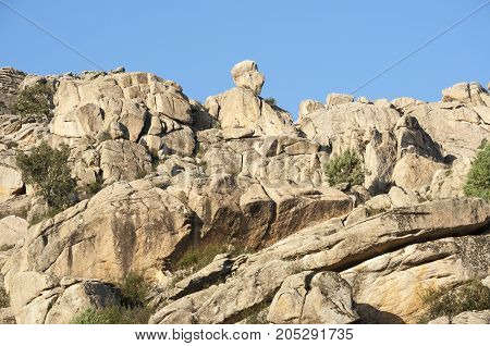 Granite outcrops in Sierra de los Porrones, Guadarrama Mountains, Madrid, Spain.