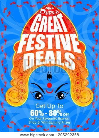 Happy Durga Puja India holiday festival deal promotion background. Vector illustration