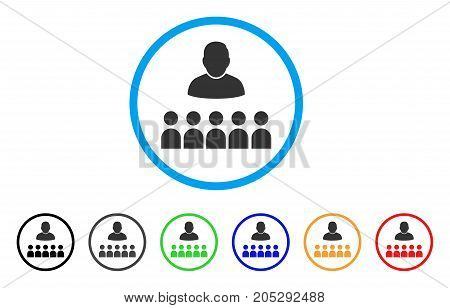 Auditory Students rounded icon. Style is a flat auditory students gray symbol inside light blue circle with black, gray, green, blue, red, orange versions.