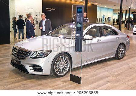 Frankfurt-September 20: Mercedes-Benz S560e at the Frankfurt International Motor Show on September 20 2017 in Frankfurt