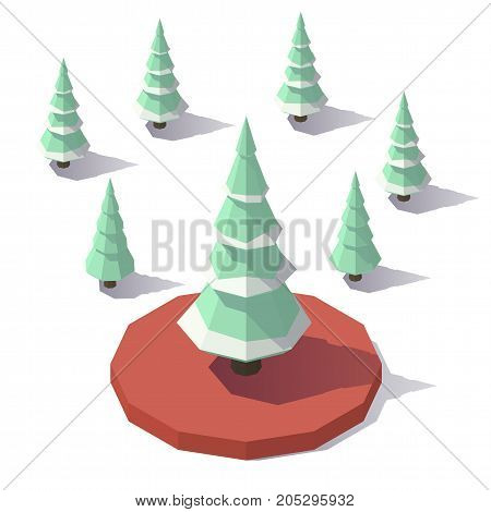 Vector isometric low poly Christmas tree in the snow.