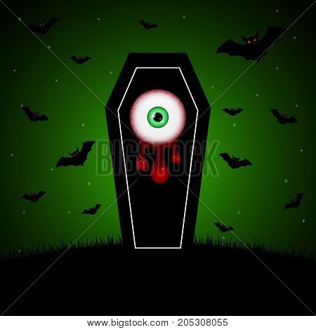 Halloween Coffin Blood Eyeball Graveyard Bat