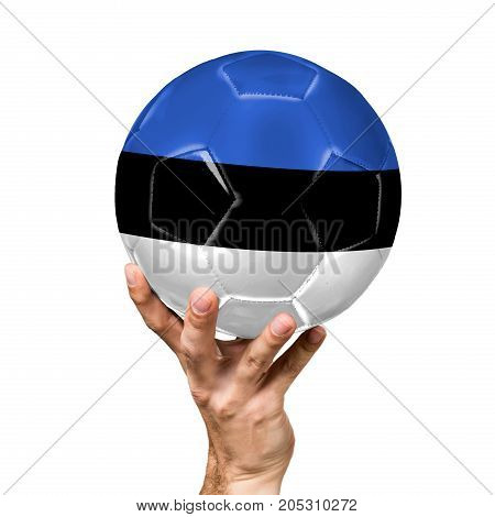 soccer ball with the image of the flag of Estonia, ball isolated on white background.