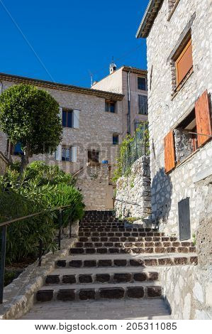 Street of Tourrettes-sur-Loup a medieval village in the Alpes-Maritimes department in southeastern France