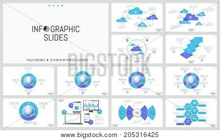 Huge Set Of Minimal Infographic Design Layouts. Round Diagrams With Jigsaw Puzzle Pieces Placed Arou