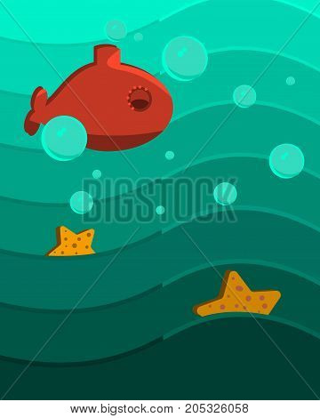 a Underwater scene handdrawing seestar and uboat