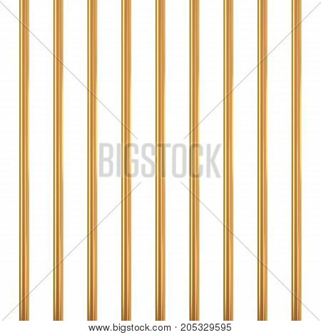 Gold prison bars isolated on white. Golden cage concept. Vector illustration.