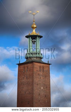 Scenic view of the City Hall from Riddarholmskyrkan Stockholm Sweden
