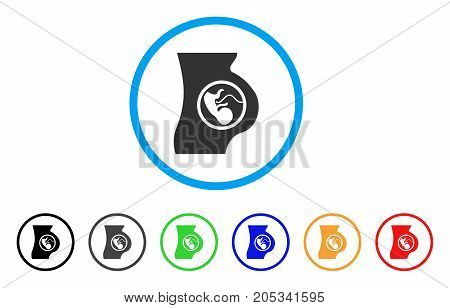 Pregnancy rounded icon. Style is a flat pregnancy grey symbol inside light blue circle with black, gray, green, blue, red, orange versions. Vector designed for web and software interfaces.