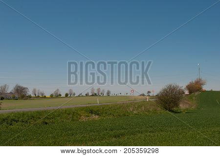 Danish road near town of Praestoe in Denmark