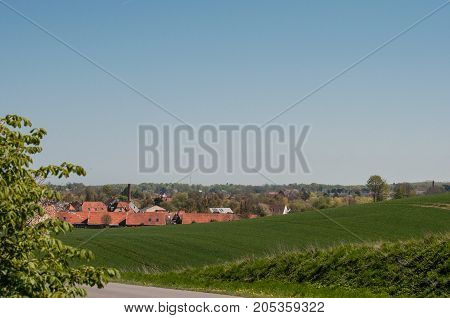 Town Praestoe And Hill Antonihoejen In Denmark