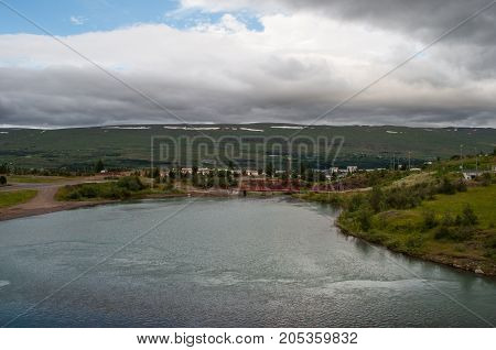 dam in Glera river in Akureyri Iceland