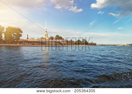 River Neva and Peter and Paul Fortress in St. Petersburg in the summer and autumn