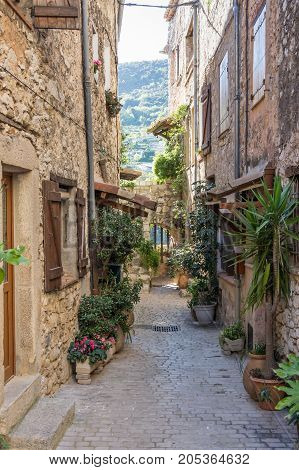 Street of Tourrettes-sur-Loup a medieval village in the Alpes-Maritimes department in southeastern France