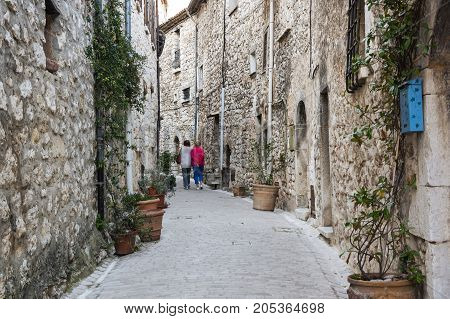 Street of Tourrettes-sur-Loup a medieval village in the Alpes-Maritimes department in southeastern France