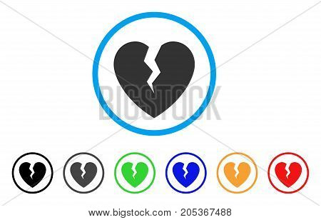 Broken Heart rounded icon. Style is a flat broken heart gray symbol inside light blue circle with black, gray, green, blue, red, orange color versions. Vector designed for web and software interfaces.