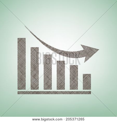 Declining graph sign. Vector. Brown flax icon on green background with light spot at the center.