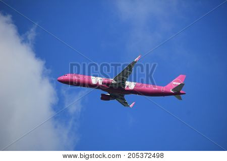 Amsterdam the Netherlands - September 23rd 2017: TF-JOY WOW air Airbus A321-200 takeoff from Kaagbaan runway Amsterdam Airport Schiphol