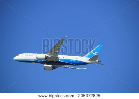 Amsterdam the Netherlands - September 23rd 2017: B-2761 Xiamen Airlines Boeing 787-8 Dreamliner takeoff from Kaagbaan runway Amsterdam Airport Schiphol