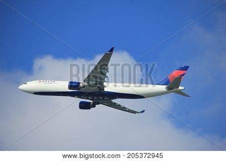 Amsterdam the Netherlands - September 23rd 2017: N803NW Delta Air Lines Airbus A330-323 takeoff from Kaagbaan runway Amsterdam Airport Schiphol
