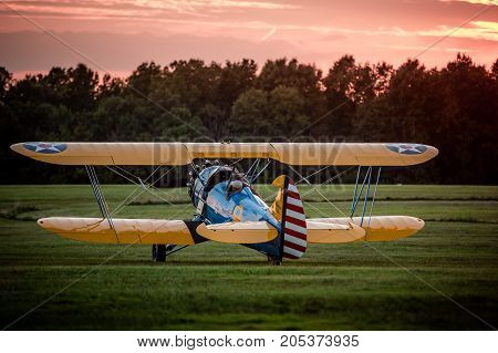 Biplane preparing for takeoff at the 2016 Flying Circus Airshow in Bealeton Virginia