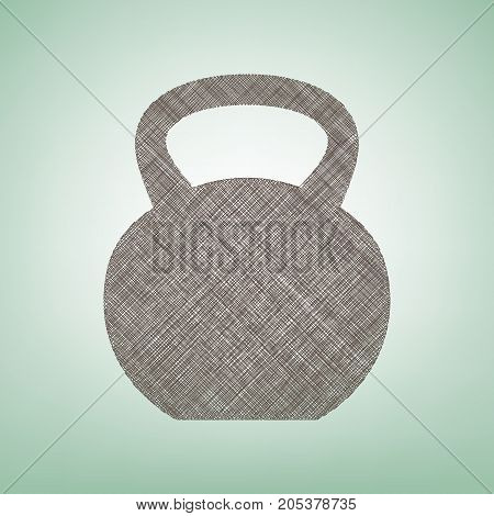 Fitness Dumbbell sign. Vector. Brown flax icon on green background with light spot at the center.