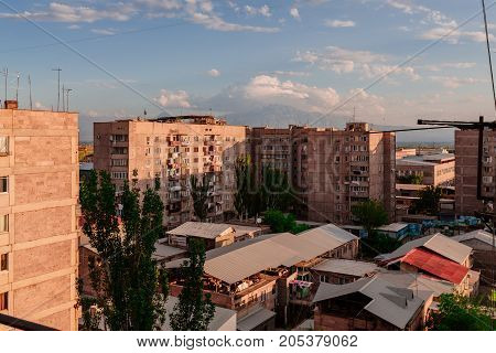 Old high-rise buildings in Yerevan, Armenia. horizontal shot